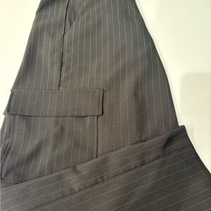 Adrianna Papell Black Pinstripe Cropped Wide Leg Cargo Pants Size 14